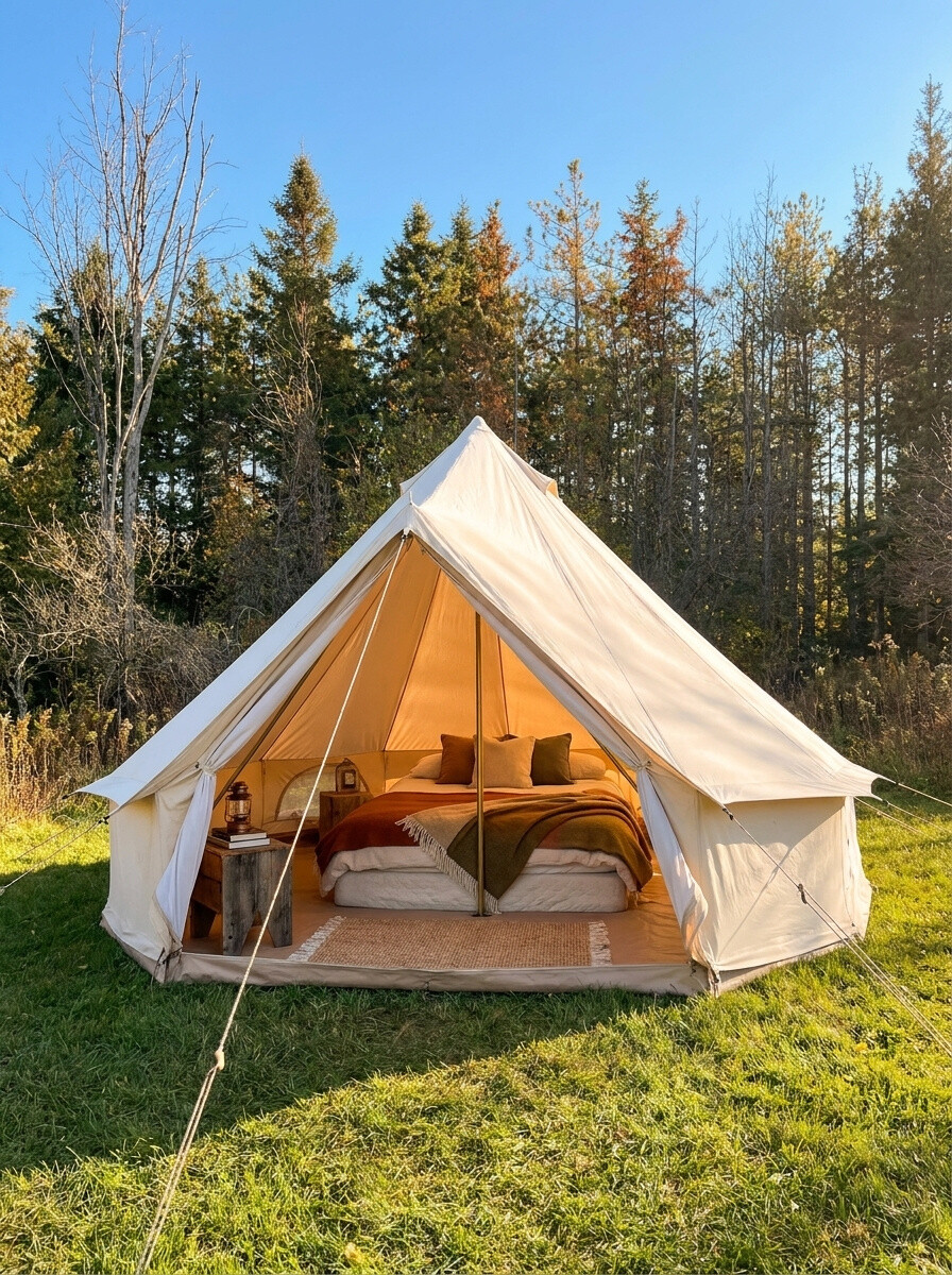 Inside a glamping bell tent